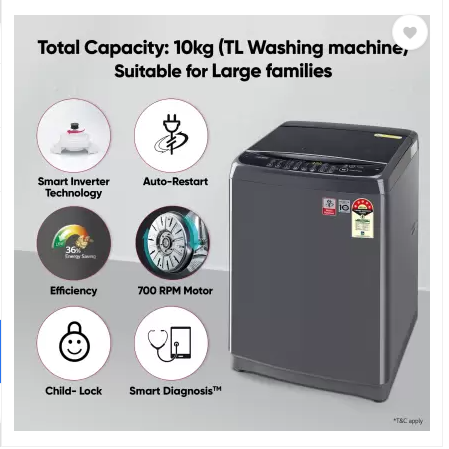 LG 9 Kg 5 Star Inverter Wi-Fi Fully-Automatic Top Loading Washing with  In-Built Heater (THD09SWP, Platinum Black, AIDD Technology) : :  Home & Kitchen