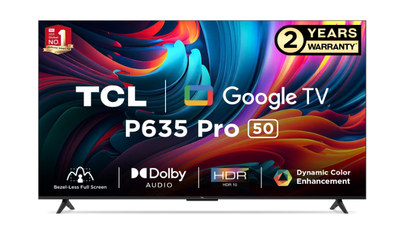 TCL 50 inches Bezel-Less Full Screen Series Ultra HD 4K Smart LED Google TV  (50P635 Pro)