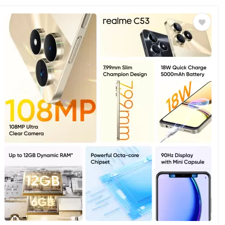 realme C53 (Champion Black, 6GB RAM, 128GB Storage) 