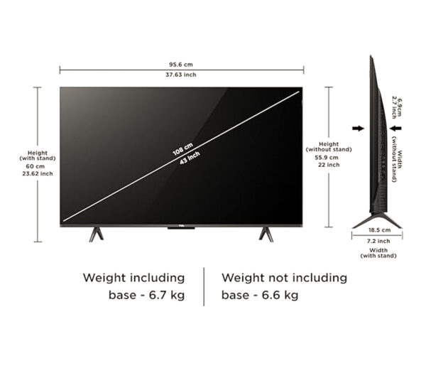 TCL 43 inch 4K Ultra HD Smart QLED Google TV Display Size