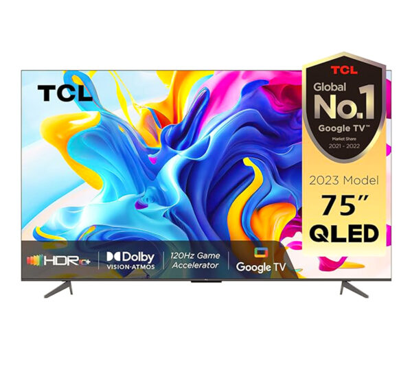 TCL 75 Inch 4K QLED HDR 10+ Smart Google TV (75C645) Dolby Vision Atmos Game Master Wide Colour Gamut Quantum Dot Technology