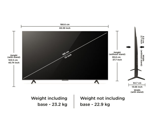 TCL 75 inch 4K Ultra HD Smart QLED Google TV Display Size