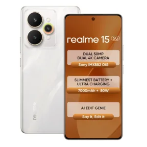 Realme 15 5G – 6.8" AMOLED | 7000mAh Battery | 50MP Selfie | Dimensity 7300+ | 45W Charging