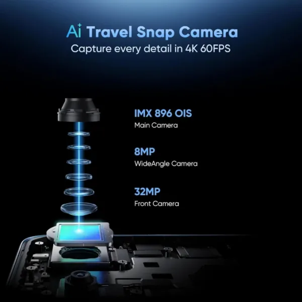 Realme GT 7T IceSense Black smartphone camera view