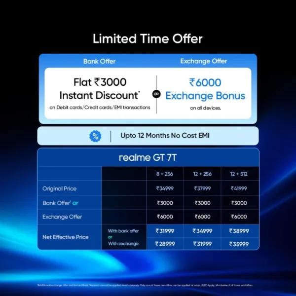 Realme GT 7T IceSense Black smartphone offer