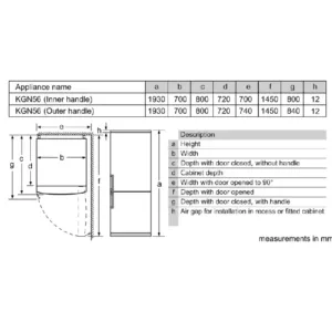 Bosch FF kgn56cx41i Brushed Black Dimention Guide