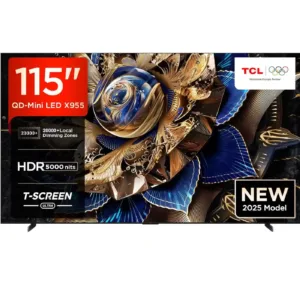 TCL (115X955 Max) 115-inch 4K Ultra HD QD Mini LED Google TV | HDR 5000 nits | Onkyo 6.2.2 Audio | 120Hz | 2025 Model
