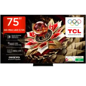 TCL 75 inch QD-Mini LED 4K Google TV (75C72K) |144Hz | Dolby Vision IQ | ONKYO Sound & Gaming Features | 2025 Model