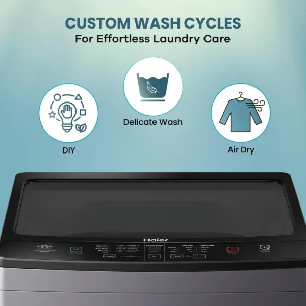 Haier HWM105-316BK 10.5 Kg 5 Star Top Load Washing Machine Custom Wash Cycles