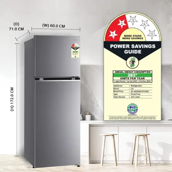 LG GL-N382SDSY 343L 2 Star Refrigerator Dimentions