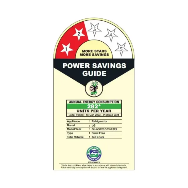 LG GL-N382SDSY 343L 2 Star Refrigerator Star Rating