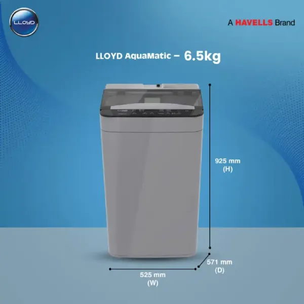 Lloyd GLWMT65GLGAM 6.5 Kg 5 Star Fully Automatic Top Load Dimention