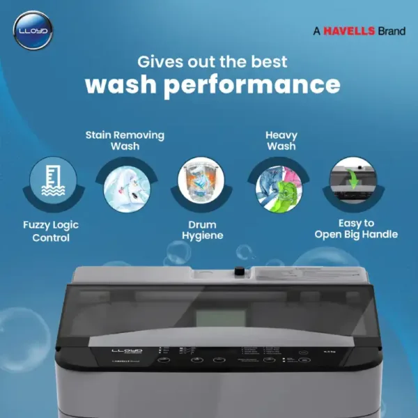 Lloyd GLWMT65GLGAM 6.5 Kg 5 Star Fully Automatic Top Load Wash Programs
