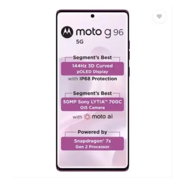 Motorola G96 5G Catelleya Orchid SmartPhone Display
