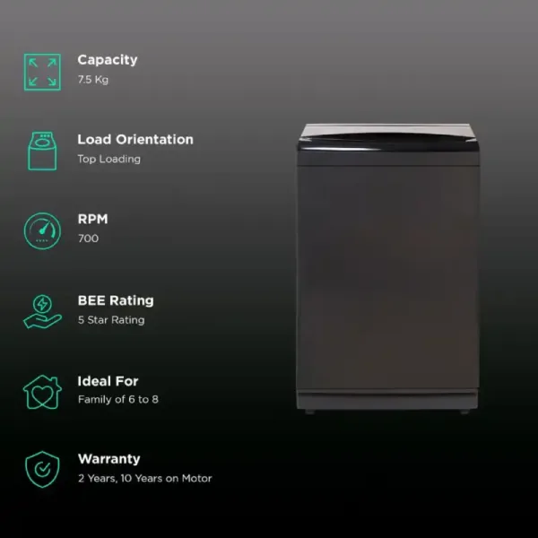 Sharp ES-T75N-BK 7.5 Kg 5Star Fully Automatic washing Machine Features