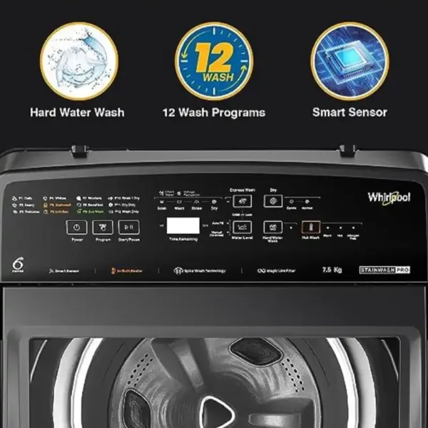Whirlpool STAINWASH PRO HS GREY 10YRMW 7.5 Kg 5 Star Topload Ui Panel