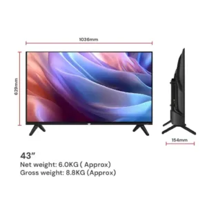 VZY DishTV QLED 4K Ultra HD W43UHQG5 Dimention