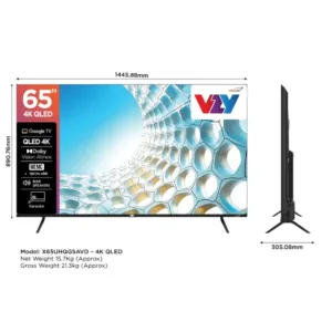 VZY x65uhqg5avd 65 inch Qled Smart Google TV Dimentions